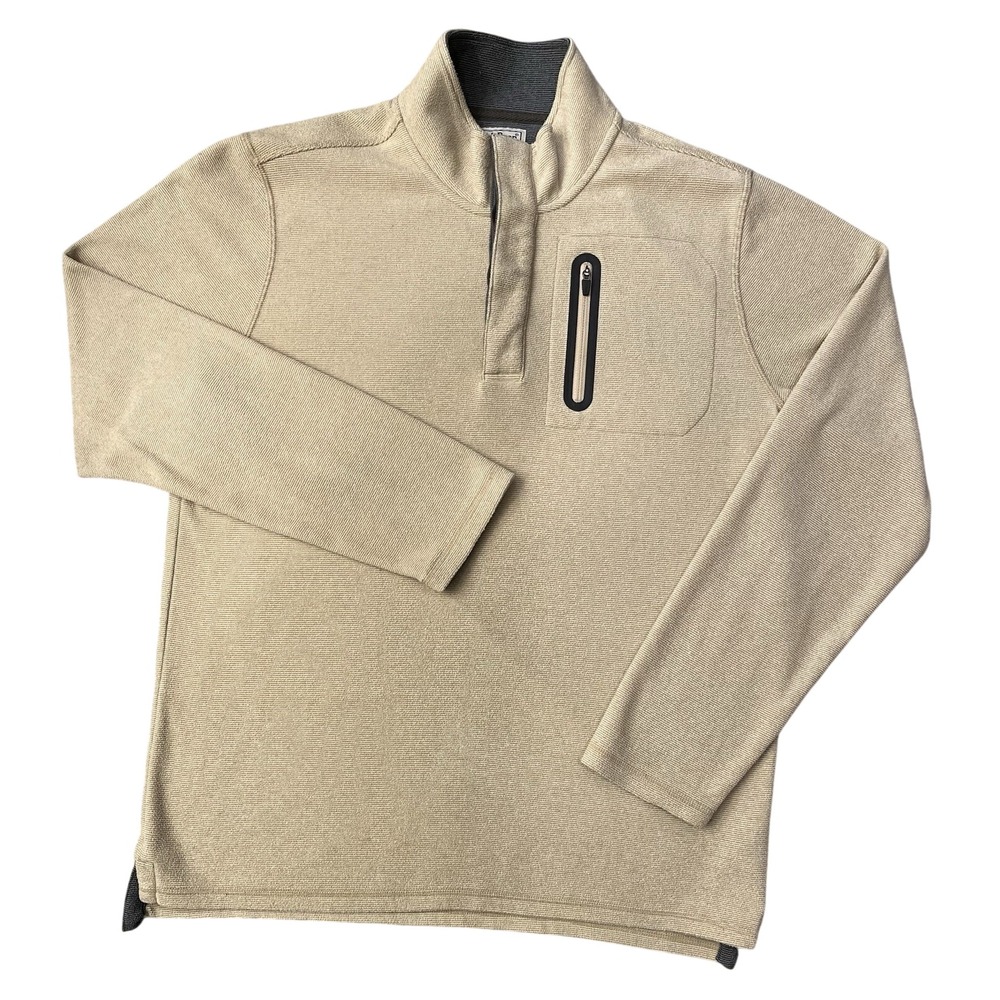 L.L. Bean Pullover Mens Medium Tan Excellent Textured 1/4 Button Fleece‎ 505670